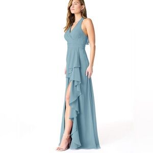 Brand new with tags, Azazie Aviv in Moody Blue color, size 14 bridesmaid dress